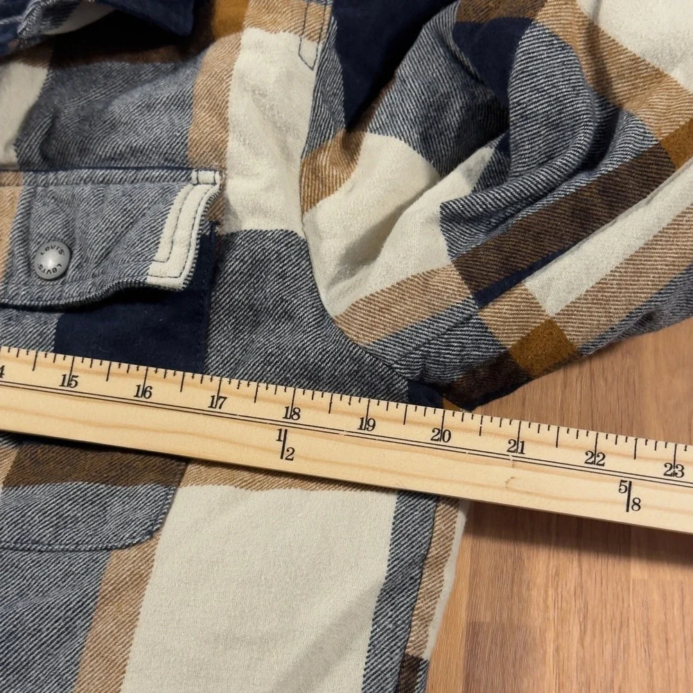 Levis Mens Plaid Hooded Flannel Jacket Sherpa Lined Navy Brown Small RN54163